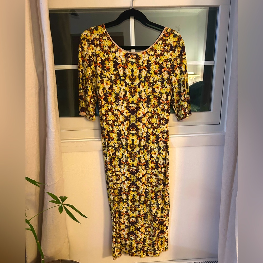 Anthropologie Floral Yellow Bodycon Dress